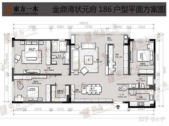东方一木装饰┃南京金鼎湾状元府186㎡户型图┃新中式风格 - 知乎