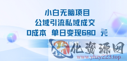 小白无脑项目公域引流私域成交0成本单日变现680米