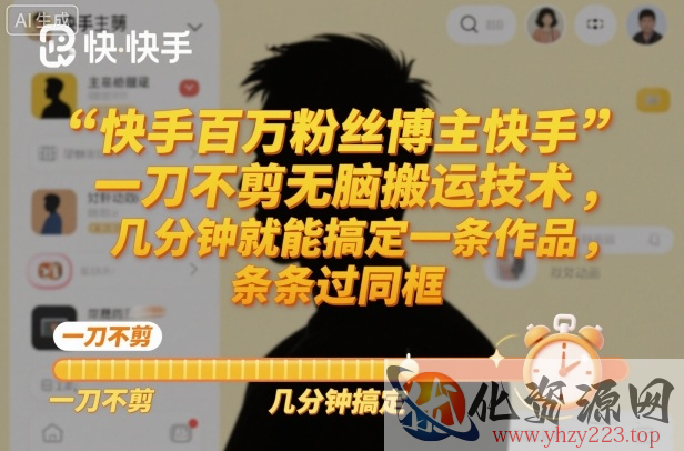 快手百万粉丝博主快手一刀不剪无脑搬运技术，几分钟就能搞定一条作品，条条过同框