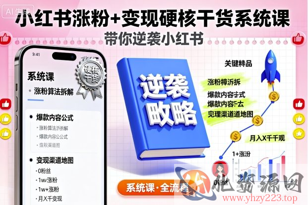 小红书涨粉+变现硬核干货系统课，带你逆袭小红书