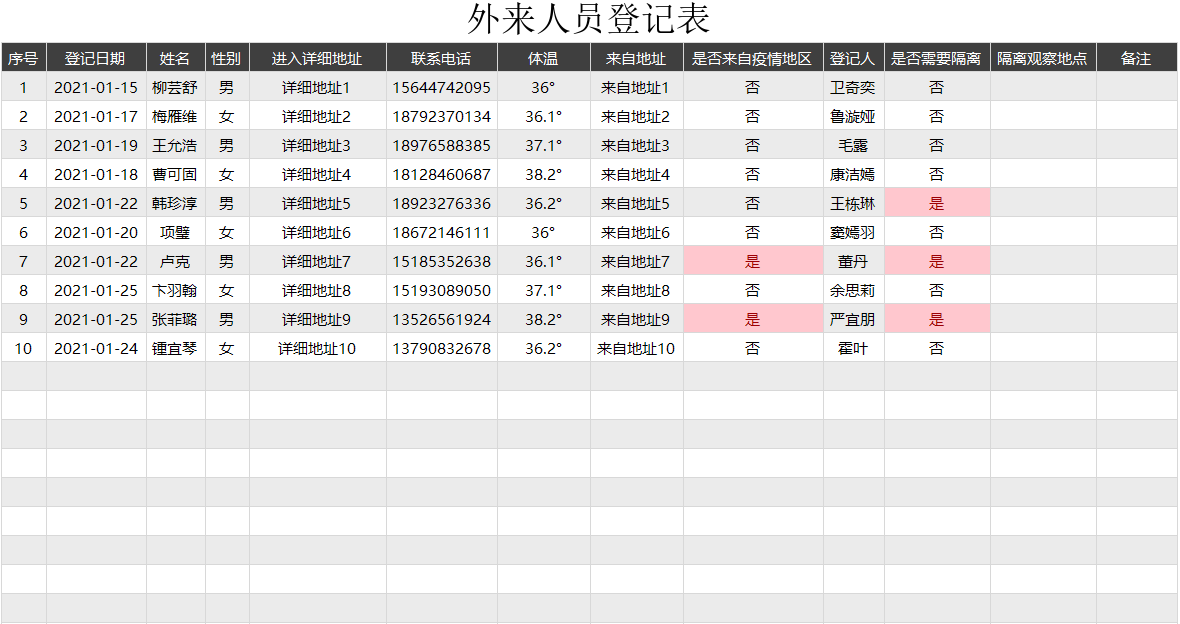 人员登记excel模板分享 - 知乎