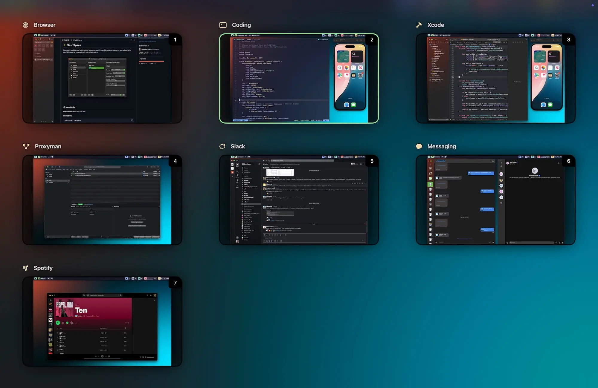 FlashSpace – 一款超快的 macOS 虚拟工作区切换工具-电脑软件俊享空间-软件工具-俊享空间 | 一站式免费资源社区 - 海量软件 / 源码 / 项目 / 壁纸 / 游戏等免费获取