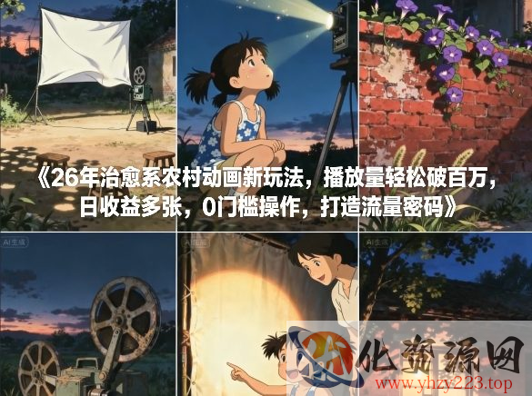 26年治愈系农村动画新玩法，播放量轻松破百万，日收益多张，0门槛操作，打造流量密码