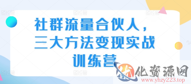 社群流量合伙人，三大方法变现实战训练营
