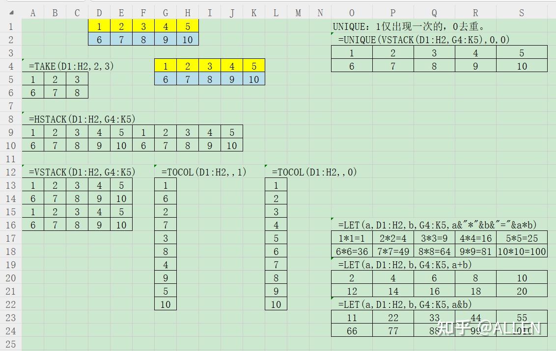 Excel let take vstack tocol unique wrapcols 
