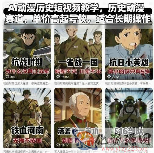 AI动漫历史短视频教学，历史动漫赛道，单价高起号快，适合长期操作