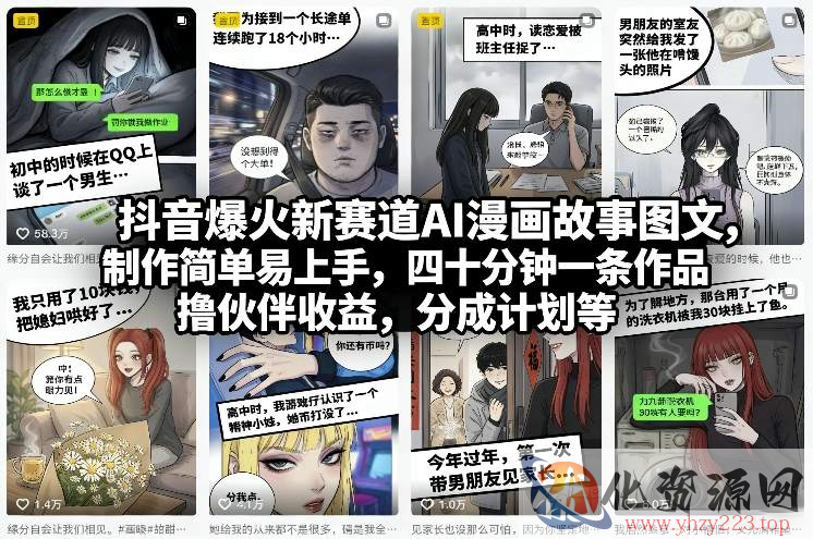 抖音爆火新赛道AI漫画故事图文，制作简单易上手，四十分钟一条作品，撸伙伴收益，分成计划等