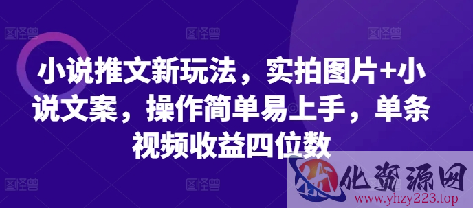 小说推文新玩法，实拍图片+小说文案，操作简单易上手，单条视频收益四位数