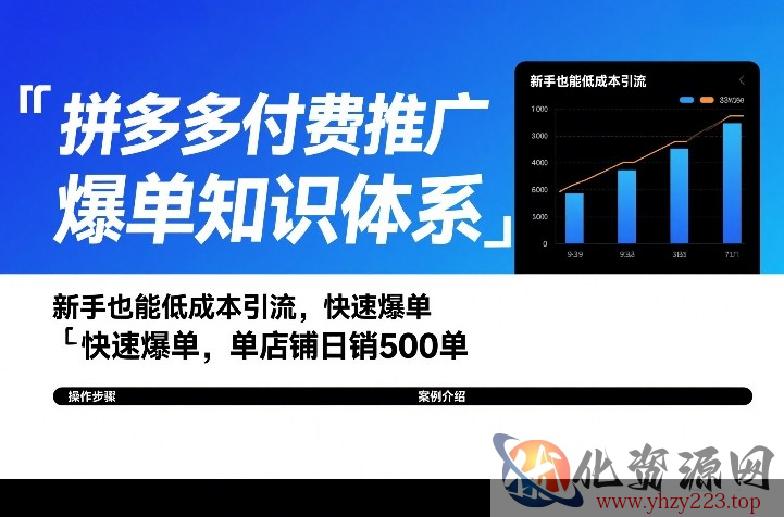 拼多多付费推广爆单知识体系，新手也能低成本引流，快速爆单，单店铺日销500单
