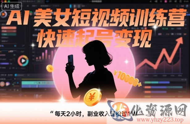 AI美女短视频训练营，快速起号变现，每天2小时，副业收入轻松过1W