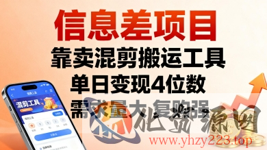 信息差项目，靠卖混剪搬运工具，单日变现4位数，需求量大，复购强，操作简单，几分钟一条视频