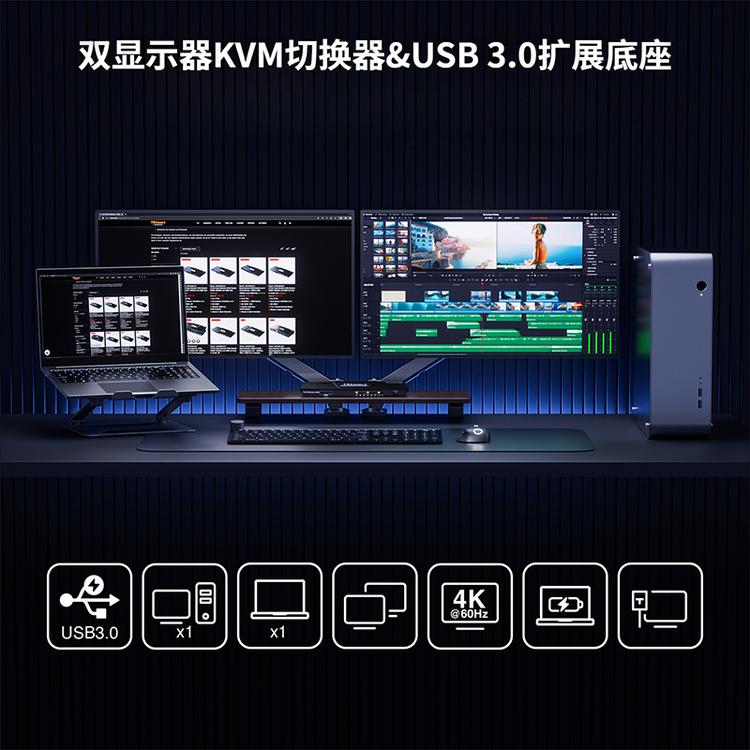 如何通过KVM切换器共享双显示器连接MacBook与台式机?