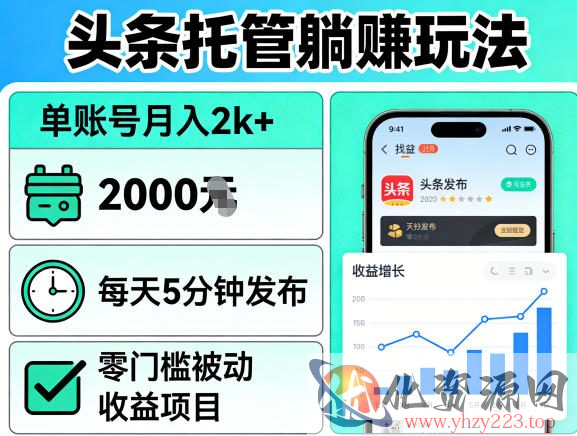 头条托管躺賺玩法，单账号月入2k+，每天5分钟发布即可，零门槛被动收益项目【揭秘】