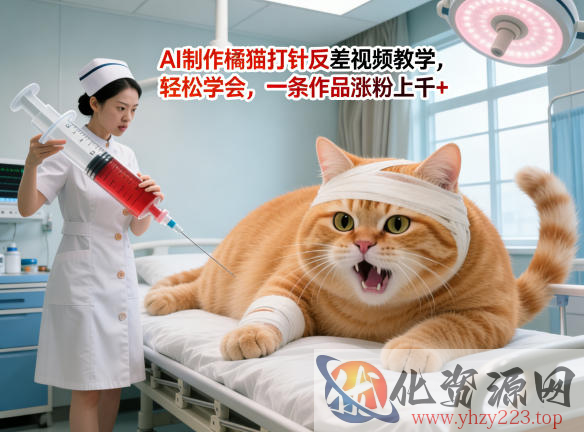 AI制作橘猫打针反差视频教学，轻松学会，一条作品涨粉上千+