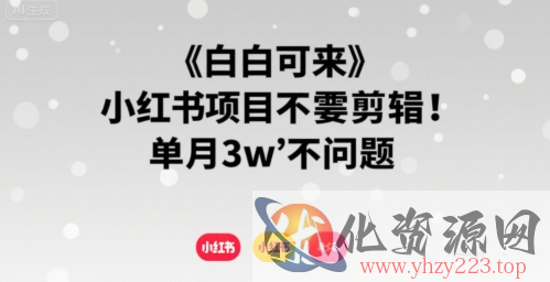 小白可来 小红书项目不需要剪辑 单月3w不是问题