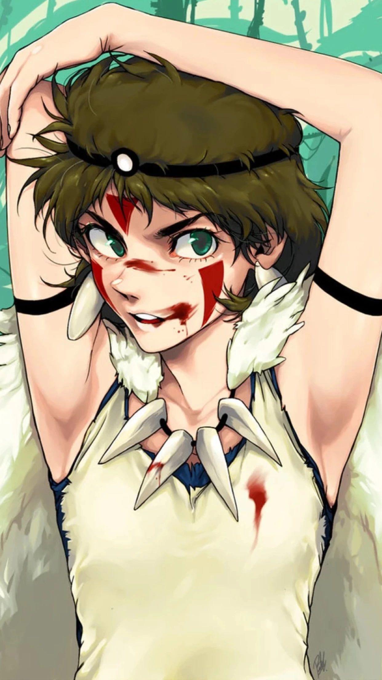 求分享一个宫崎骏幽灵公主的壁纸,有图上这张竖屏类型的最好?