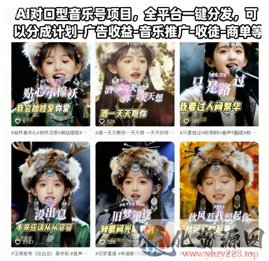 AI对口型音乐号项目，全平台一键分发，可以分成计划-广告收益-音乐推广-收徒-商单等