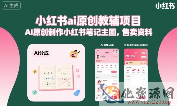 小红书ai原创教辅项目，AI原创制作小红书笔记主图，售卖资料