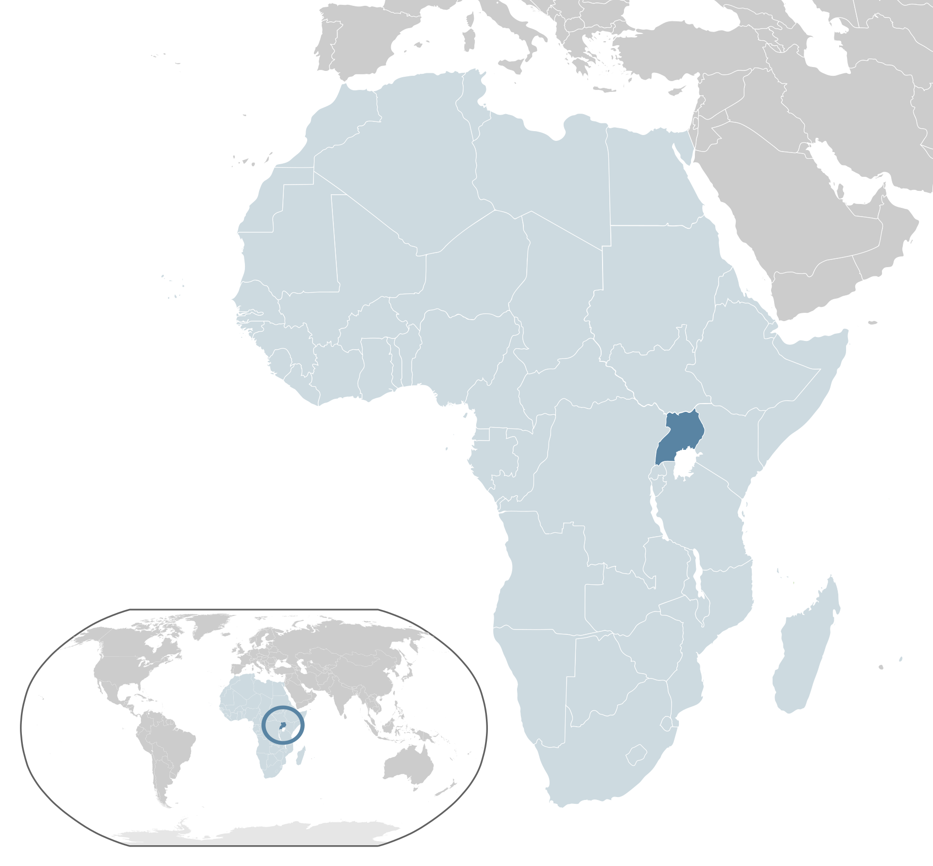 乌干达的位置，图源： By Alvaro，Wikipedia