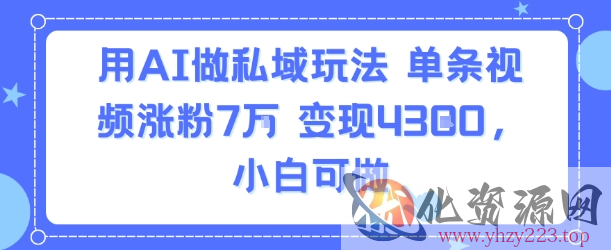 用AI做私域玩法，单条视频涨粉7W变现4.3k，小白可做