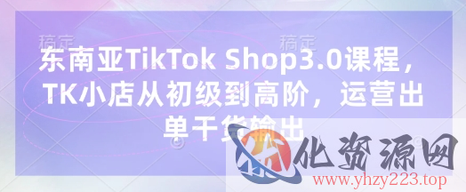 东南亚TikTok Shop3.0课程，TK小店​从初级到高阶，运营出单干货输出
