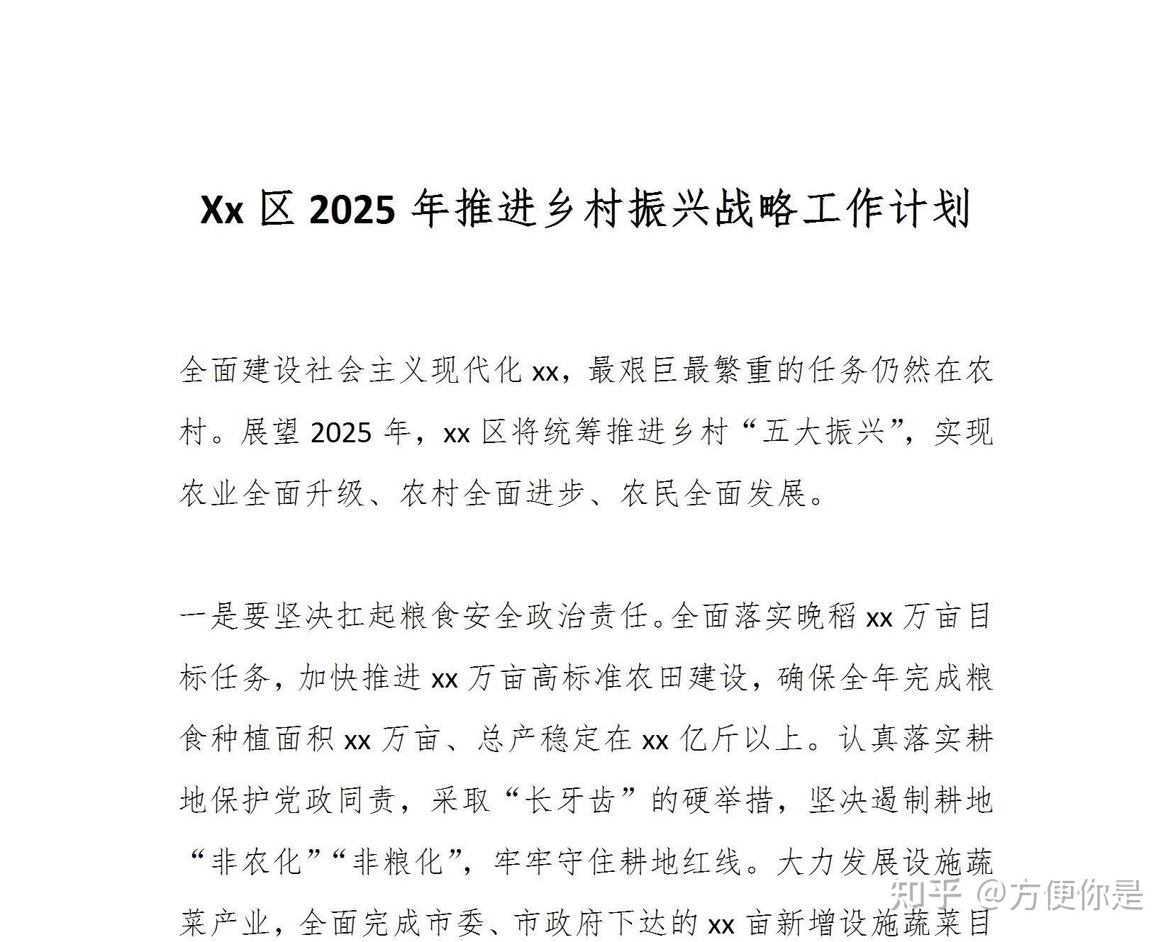 xx区2025年推进乡村振兴战略工作计划