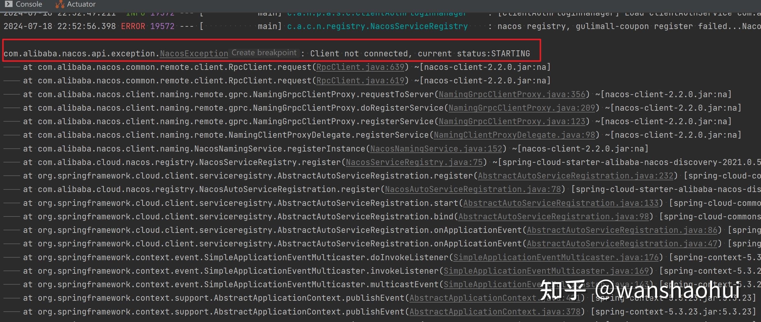 Nacos idea nacos client not connected current status