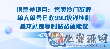 信息差项目：售卖冷门教程单人单号日收9张纯利基本就是复制粘贴就能做
