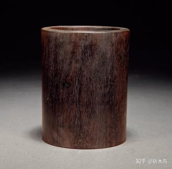 旧蔵 清 木材細密彫 紫檀 彫刻 筆筒 牛毛紋清晰 筆道具 極細工