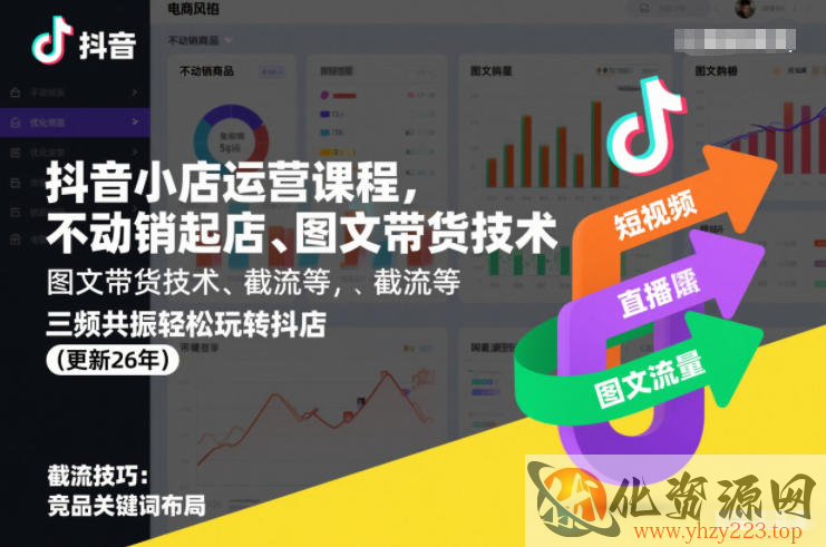 抖音小店运营课程，不动销起店、图文带货技术、截流等，三频共振轻松玩转抖店(更新26年)