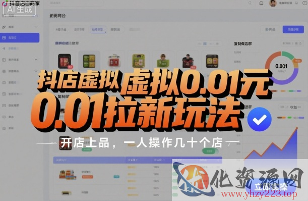 抖店虚拟0.01元拉新玩法，复制做店群，开店上品，一人操作几十个店