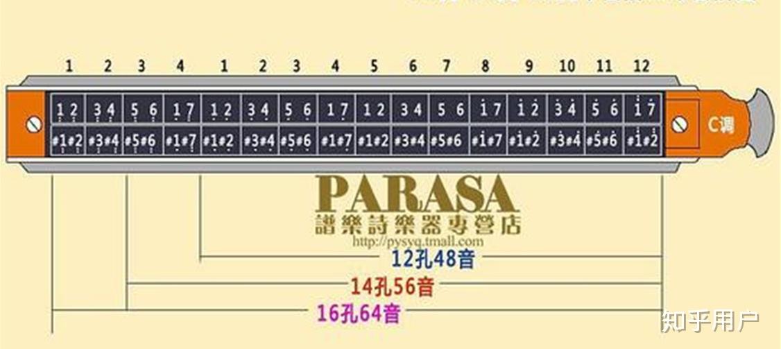 十二孔半音阶口琴的十二个孔分别对应什么音? - 知乎