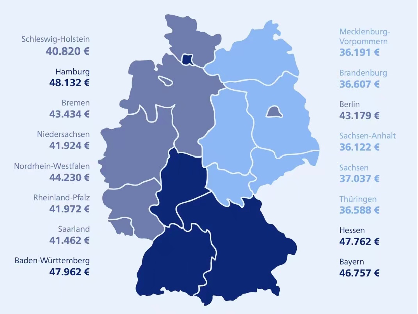 Germany Income Map 【德国最新收入地图】投资怎么选?速看各地区联邦州经济发展/薪资收入数据对比 - 知乎
