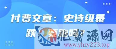 付费文章：史诗级暴跌！要跑吗？