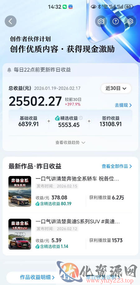 抖音某大佬汽车科普解说教学，流量嘎嘎猛，撸创作伙伴计划精选独家收益，日入5张+