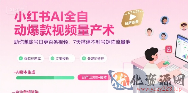 小红书AI全自动爆款视频量产术，助你单账号日更百条视频，7天搭建不封号矩阵流量池（更新9月）