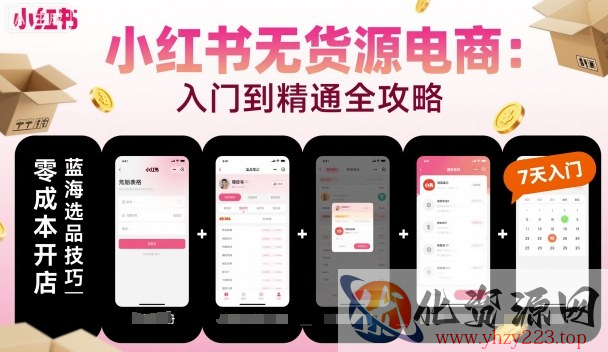 小红书无货源电商，入门到精通，开店+选品+笔记+剪辑+赛道+内容