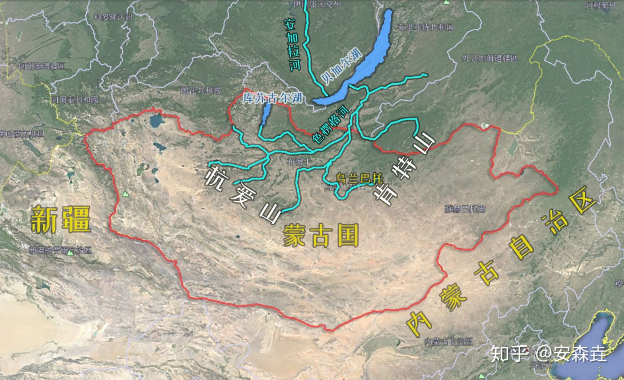 图 7:发源于杭爱山,肯特山这两个「小手」的色楞格河流域