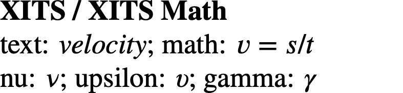 英文字母小写 v ,希腊字母 γ (gamma) 和希腊字母 ν (nu) 的手写体