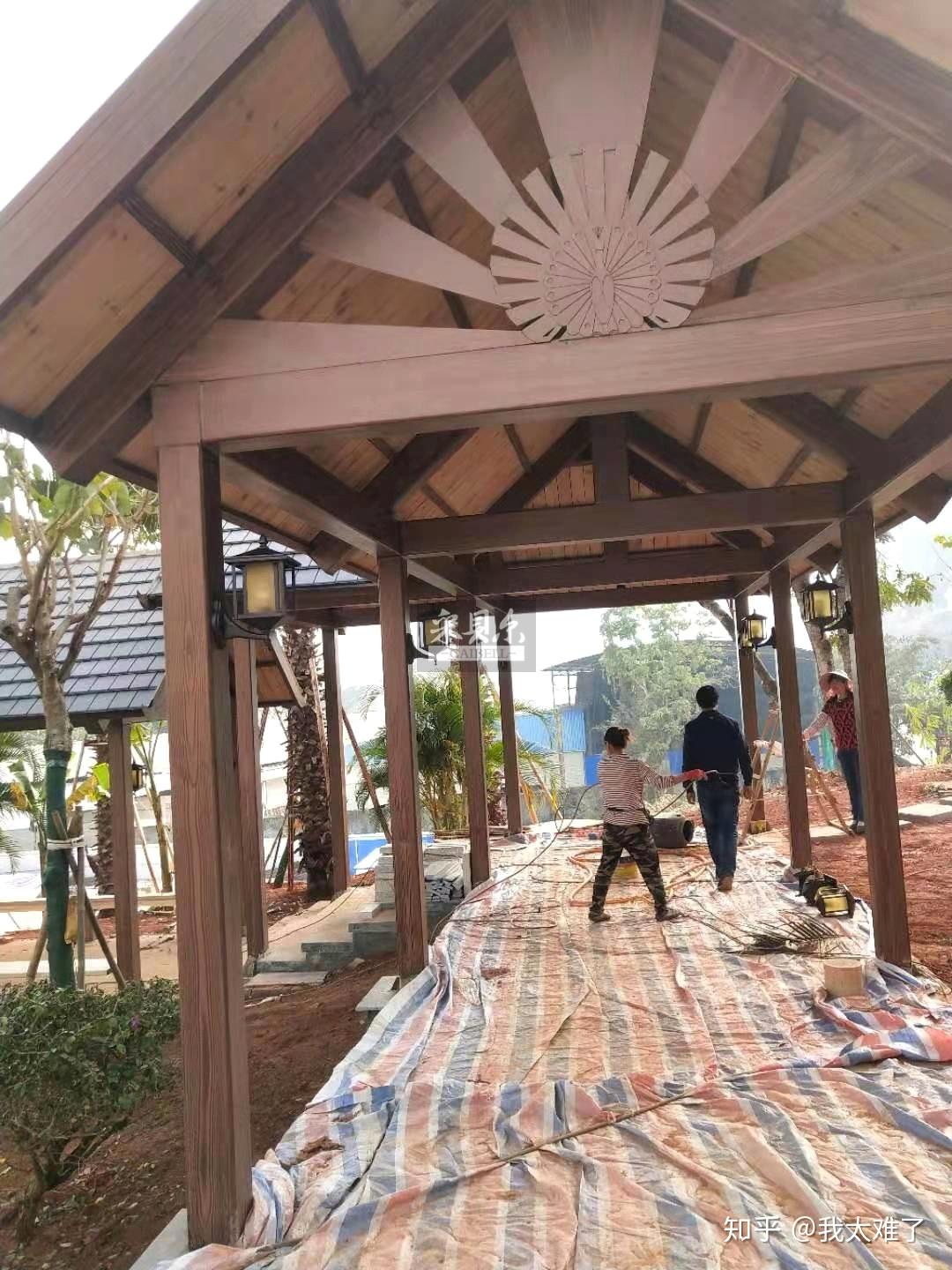 云南仿木纹漆~室外廊架上做木纹漆施工效果 - 知乎