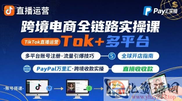 跨境电商线上课，TikTok 直播运营 + 多平台账号注册 + PayPal 万里汇实操教程