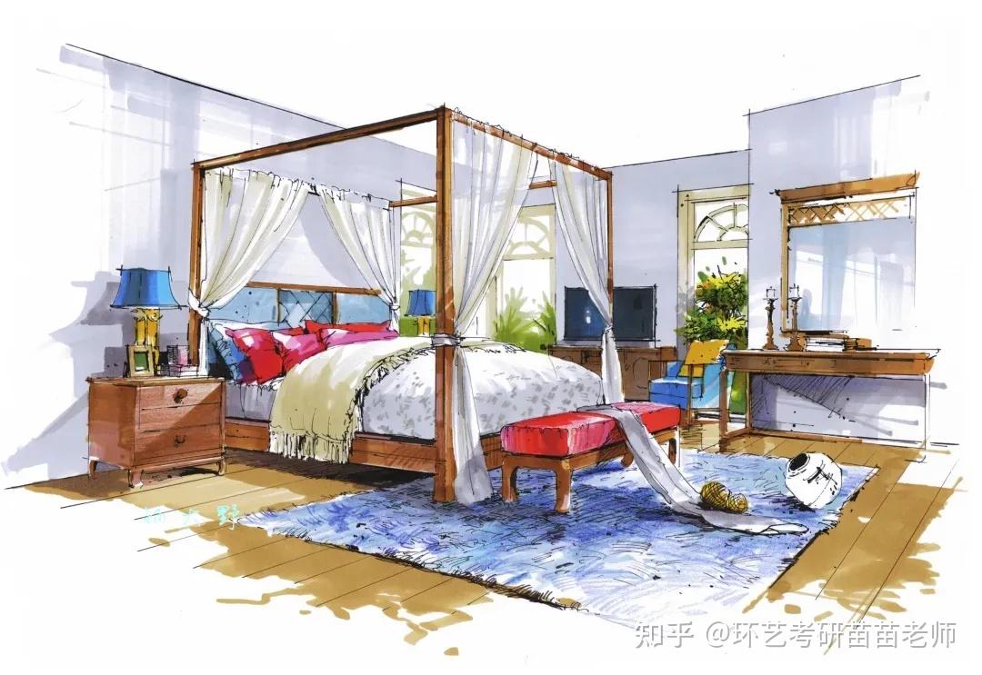 马克笔教程-卧室空间上色步骤分解 - 知乎