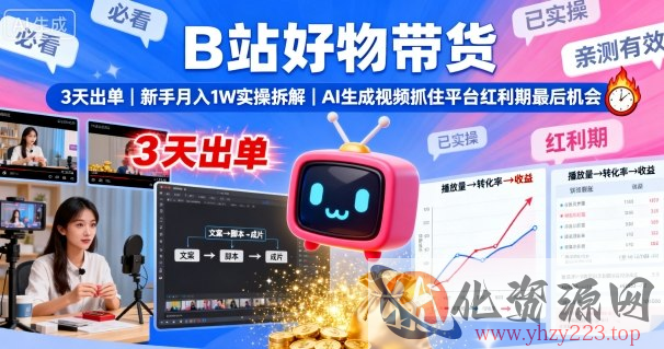 B站好物带货，3天出单，新手月入1W实操拆解，AI生成视频，抓住平台红利期最后机会