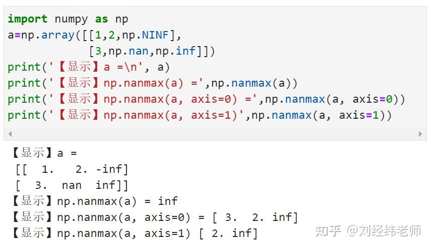 找出数组所有元素中或每行中、或每列中的最大值其中nan值被忽略numpy.nanmax() - 知乎
