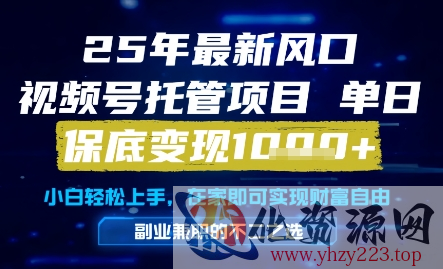 25年最新风口，视频号托管项目，单日保底变现1k+，手把手教学【揭秘】