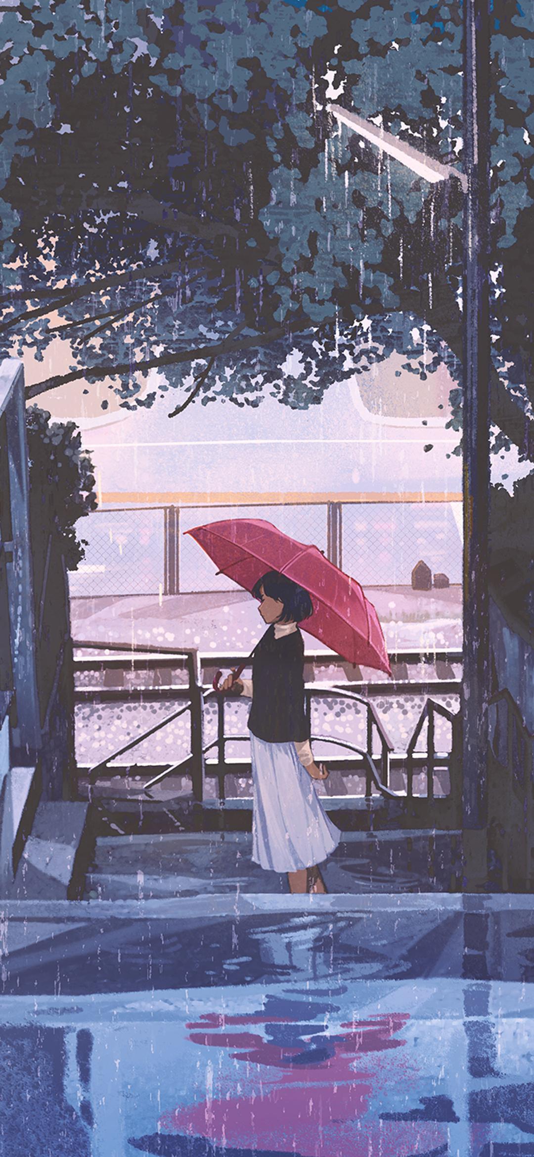 有没有动漫风格的雨景手机壁纸呢