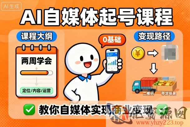 AI自媒体起号课程，0基础小白两周学会，教你自媒体实现商业变现