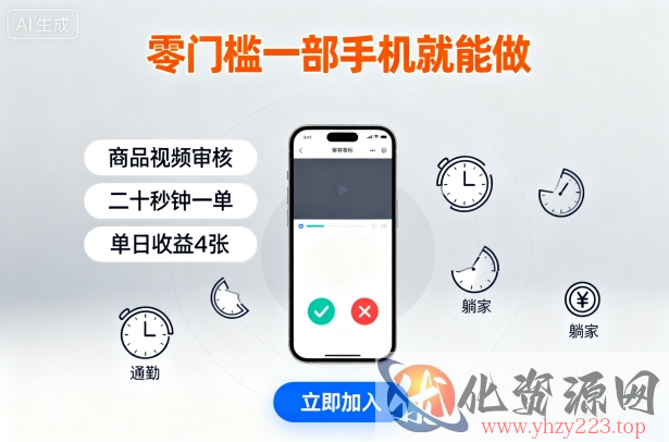 零门槛一部手机就能做，商品视频审核，通勤躺家碎片时间都能做，二十秒钟一单，单日收益4张【揭秘】