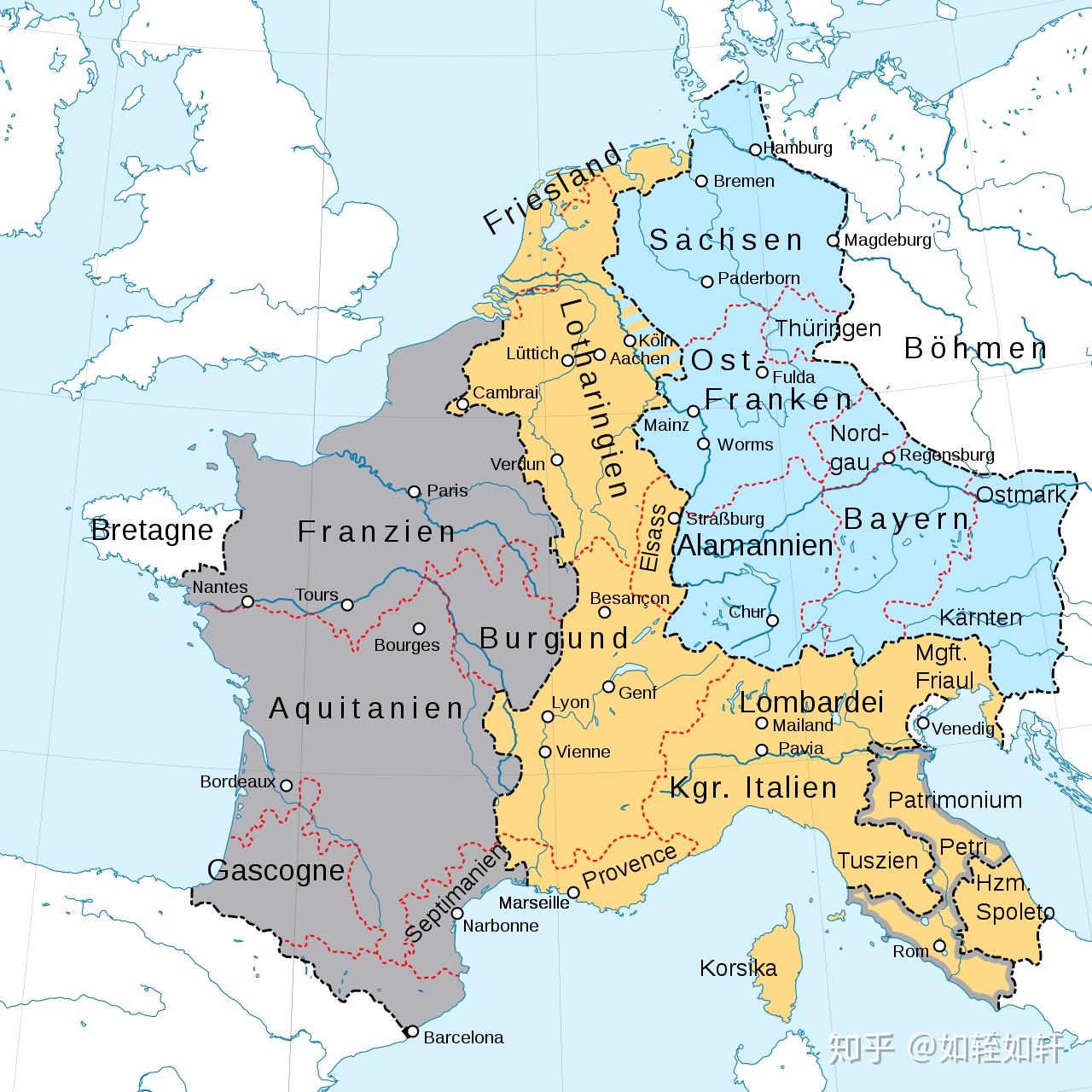 东法兰克王国,神圣罗马帝国,德国,普鲁士和奥地利,这些国家分别是什么