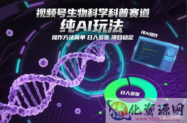 视频号生物科学科普赛道，纯AI玩法，操作方法简单，日入多张，项目稳定